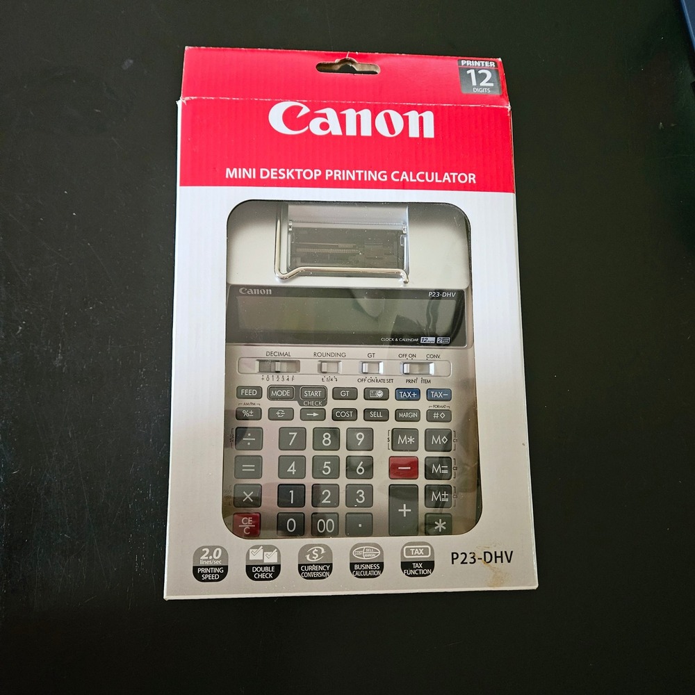Canon P23-DHV Mini Desktop Printing Calculator 12 Digit 2 Color Ink AC/Battery